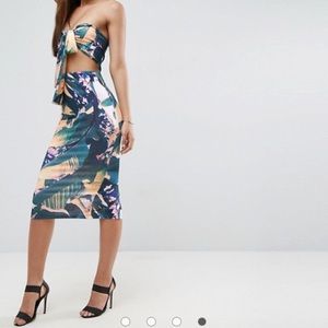 Tropical Bandeau Bow Midi Dress